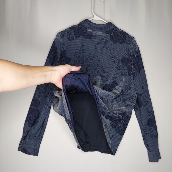 Alfred Dunner Button Shirt Womens 16 Blue Sheer Metallic Rose Witchy Whimsigoth - Picture 7 of 10